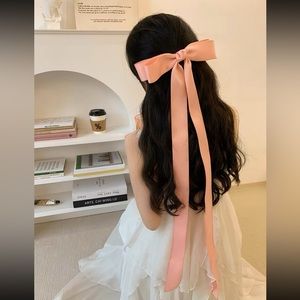 Long satin hair bow barrette